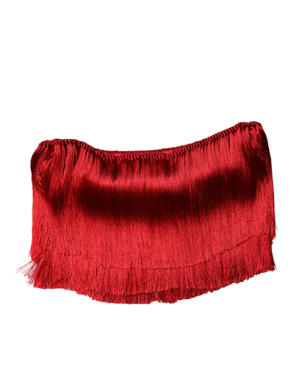 Dolce & Gabbana Red Silk Strapless Fringe Crop Top