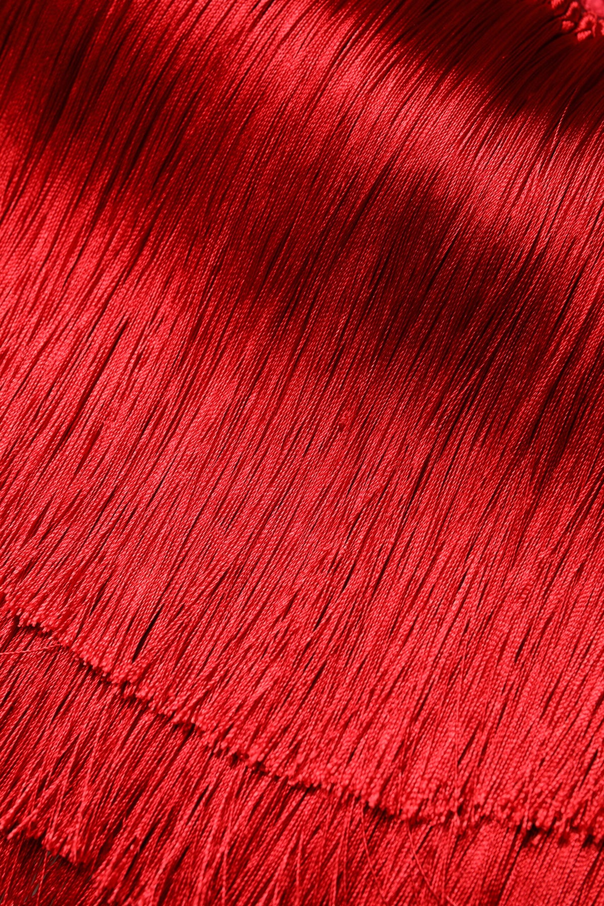 Dolce & Gabbana Red Silk Strapless Fringe Crop Top