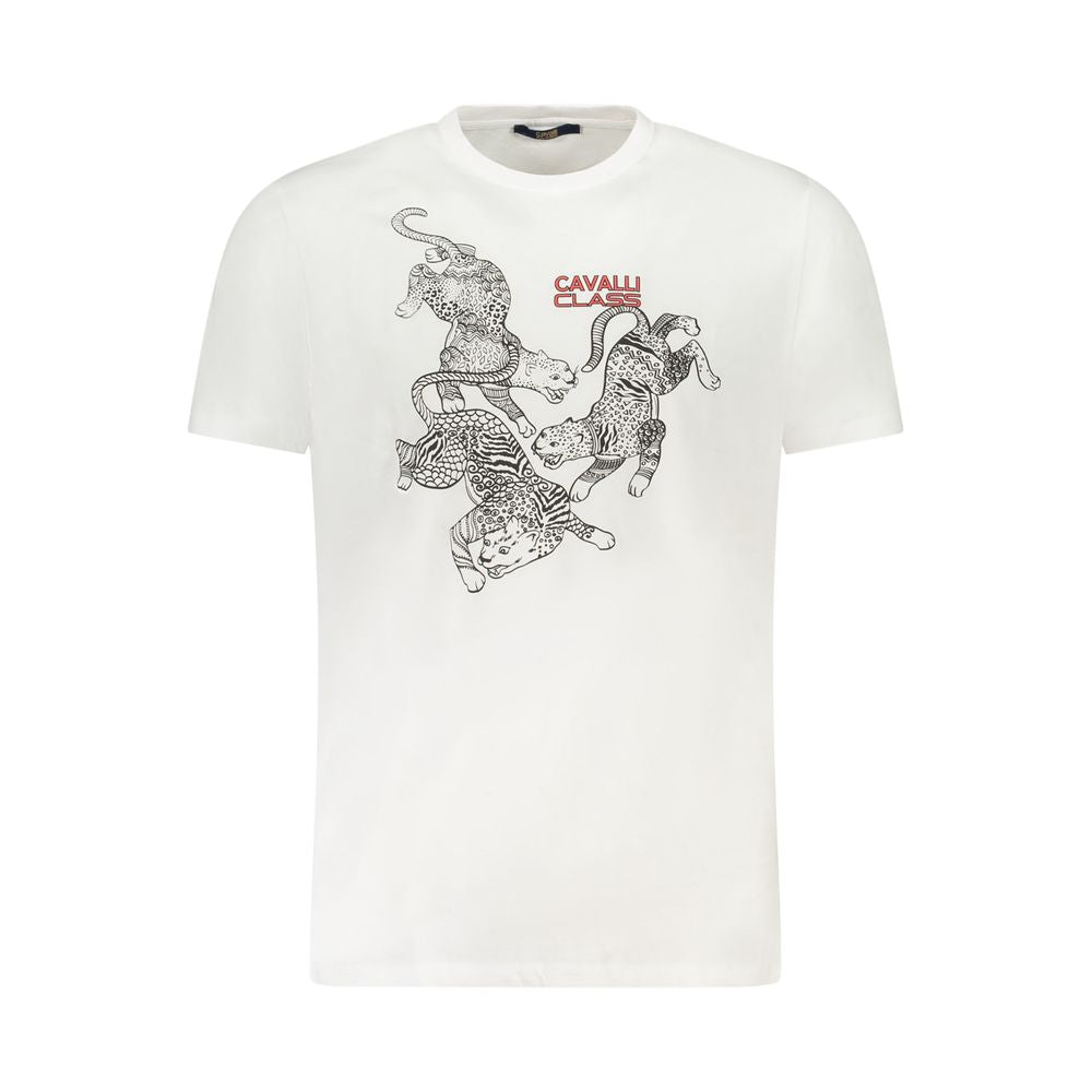 Cavalli Class weißes Baumwoll-T-Shirt für Herren mit Rundhalsausschnitt und Logo-Print