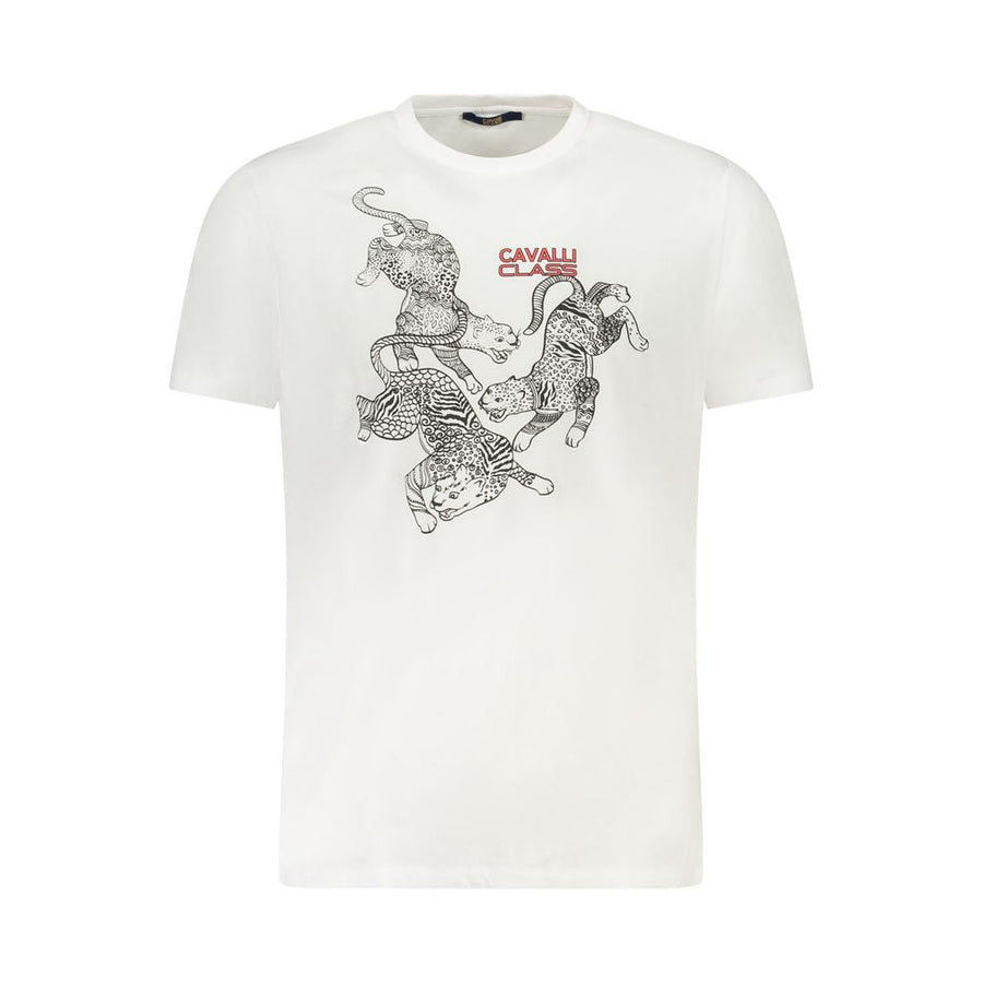 Cavalli Class weißes Baumwoll-T-Shirt für Herren mit Rundhalsausschnitt und Logo-Print