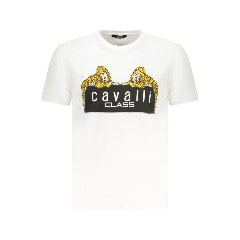 Cavalli Class weißes Herren-T-Shirt aus Baumwolle mit kurzem Arm und Rundhalsausschnitt