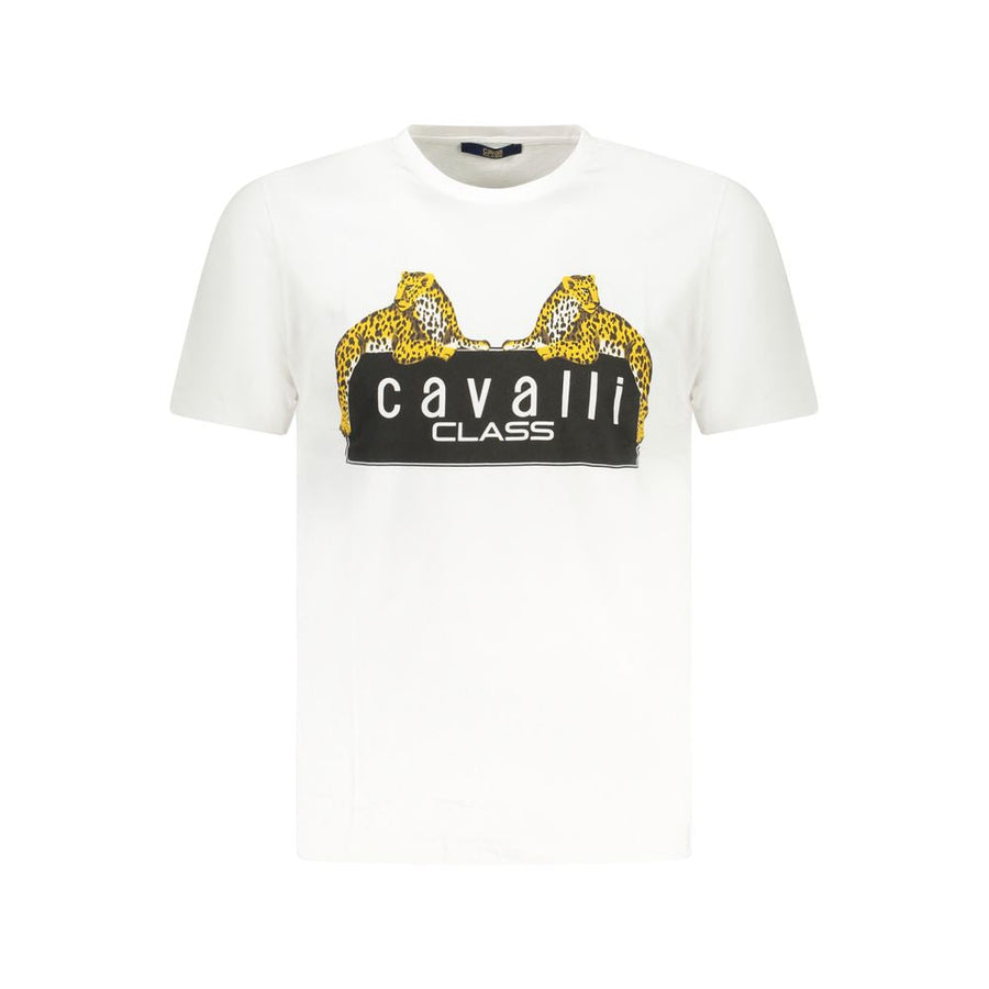 Cavalli Class weißes Herren-T-Shirt aus Baumwolle mit kurzem Arm und Rundhalsausschnitt