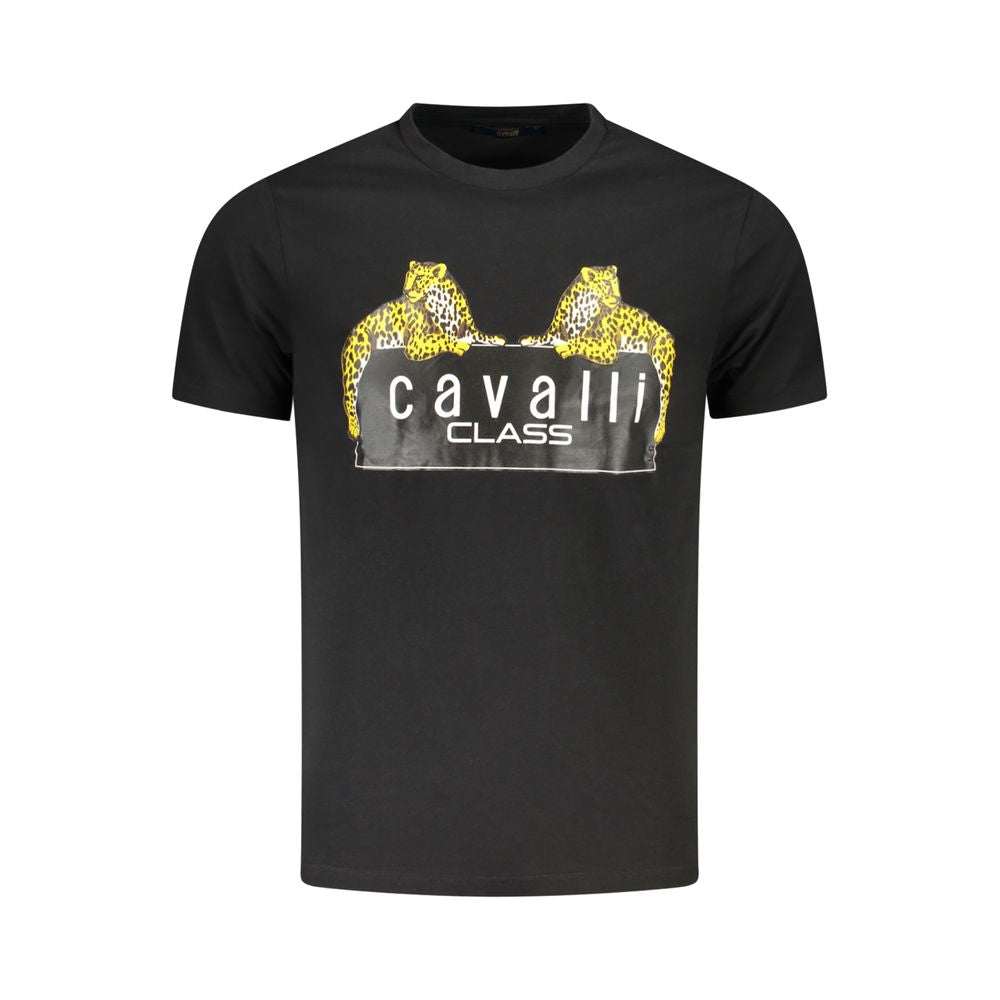 Cavalli Class schwarzes Baumwoll-T-Shirt für Herren mit Rundhalsausschnitt und Logo-Druck