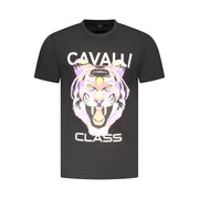 Cavalli Class schwarzes Baumwoll-T-Shirt für Herren mit rundem Ausschnitt und Logo-Print