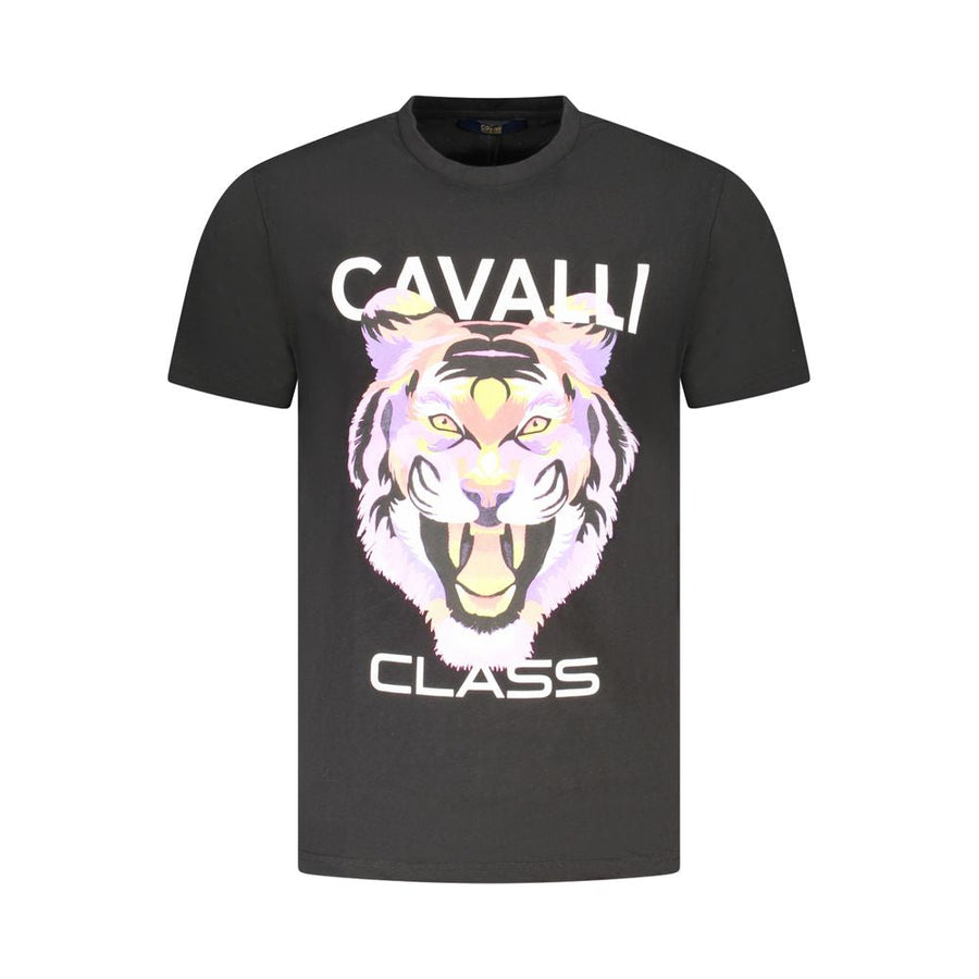 Cavalli Class schwarzes Baumwoll-T-Shirt für Herren mit rundem Ausschnitt und Logo-Print