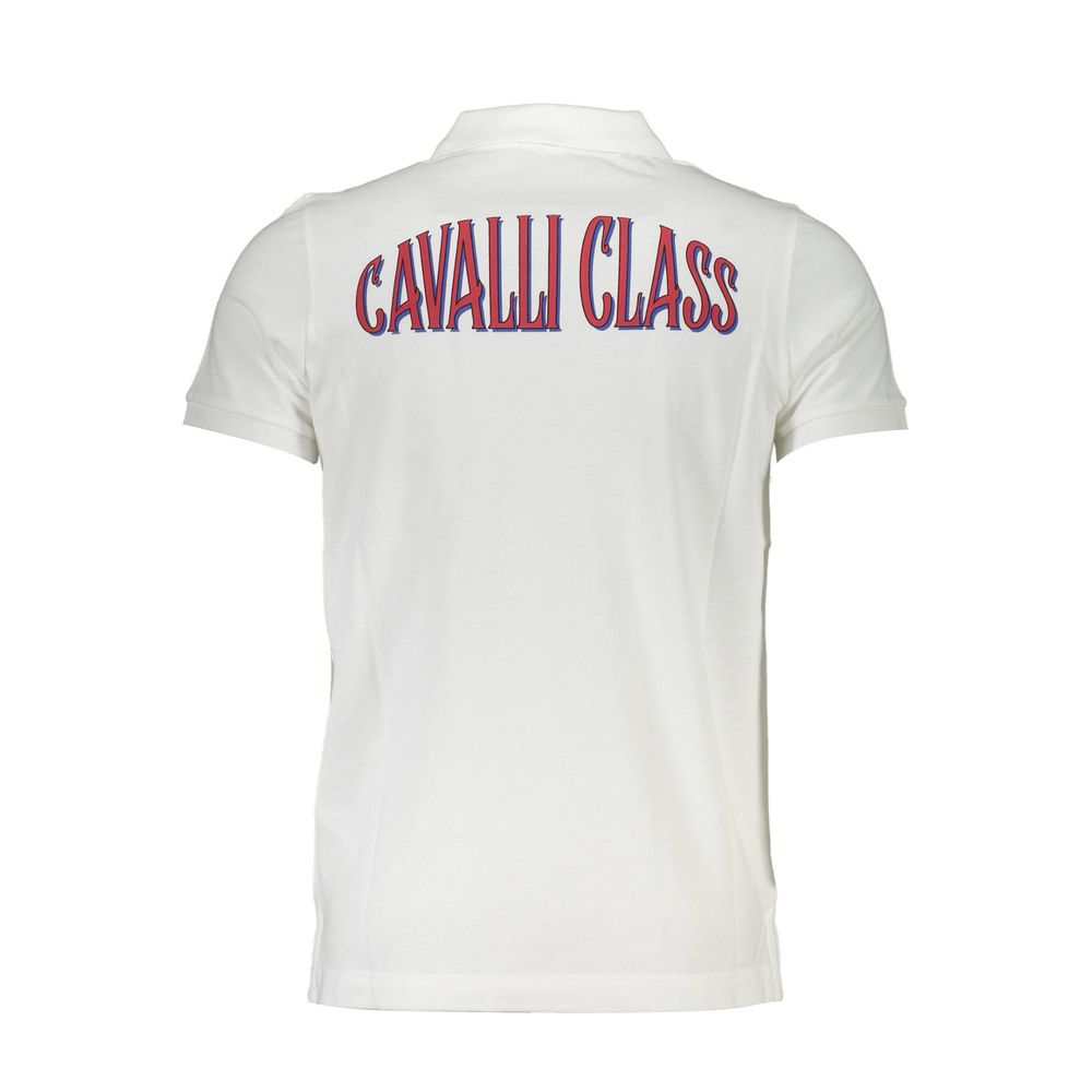 Cavalli Class white men's polo shirt made of 100% cotton with logo and elegant details