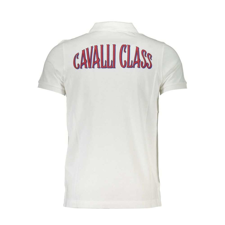 Cavalli Class white men's polo shirt made of 100% cotton with logo and elegant details