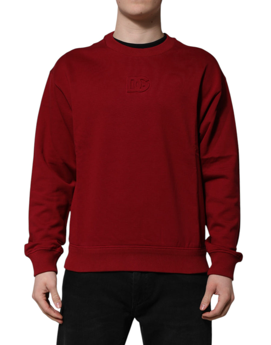 Dolce & Gabbana Red Cotton Crew-Neck Sweatshirt with Embossed Logo