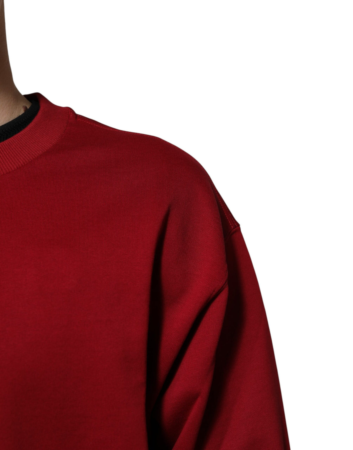 Dolce & Gabbana Red Cotton Crew-Neck Sweatshirt with Embossed Logo