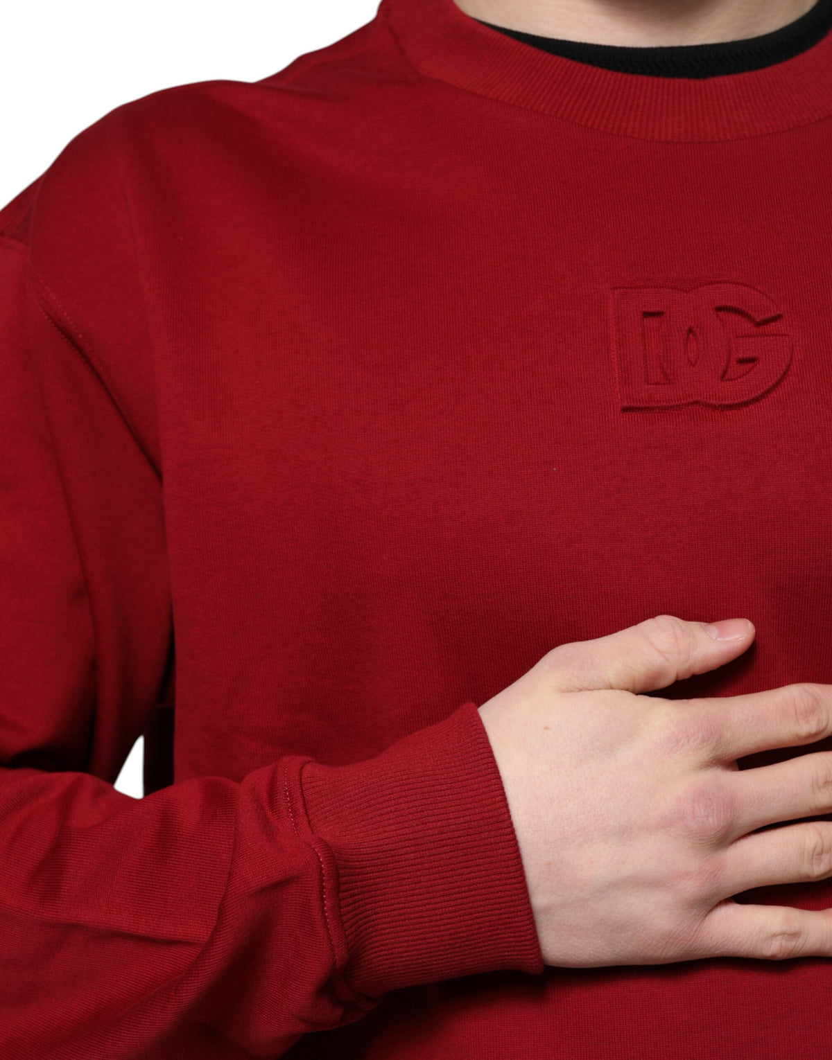 Dolce & Gabbana Red Cotton Crew-Neck Sweatshirt with Embossed Logo