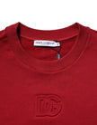 Dolce & Gabbana Roter Rundhalspullover aus Baumwolle mit Logo-Prägung