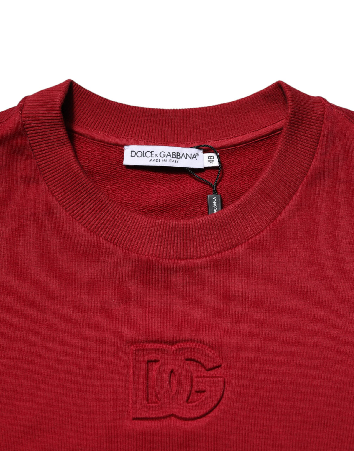 Dolce & Gabbana Red Cotton Crew-Neck Sweatshirt with Embossed Logo