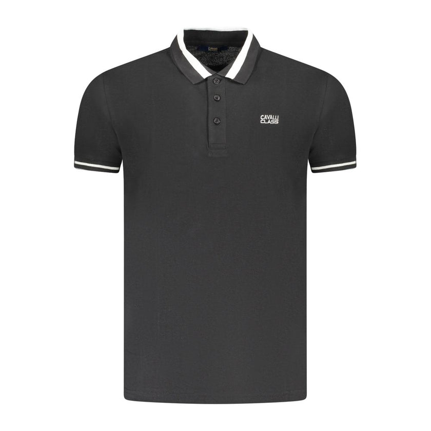 Cavalli Class Schwarzes Baumwoll-Poloshirt für Herren