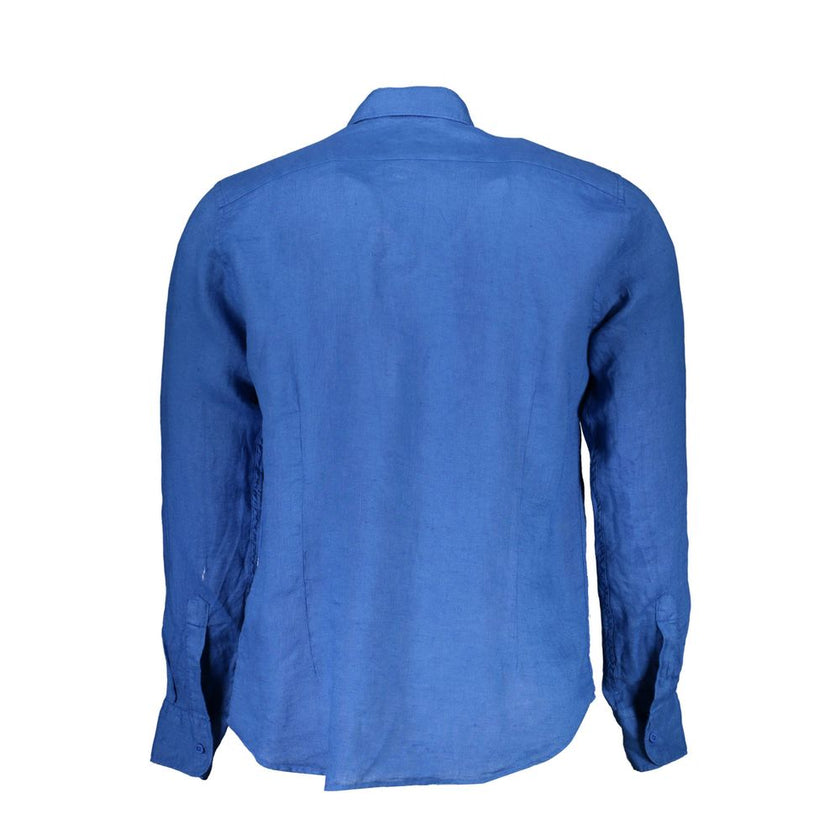 La Martina Blaues Leinenhemd