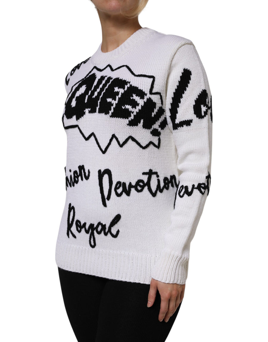 Dolce & Gabbana White Crew-Neck Wool Sweater