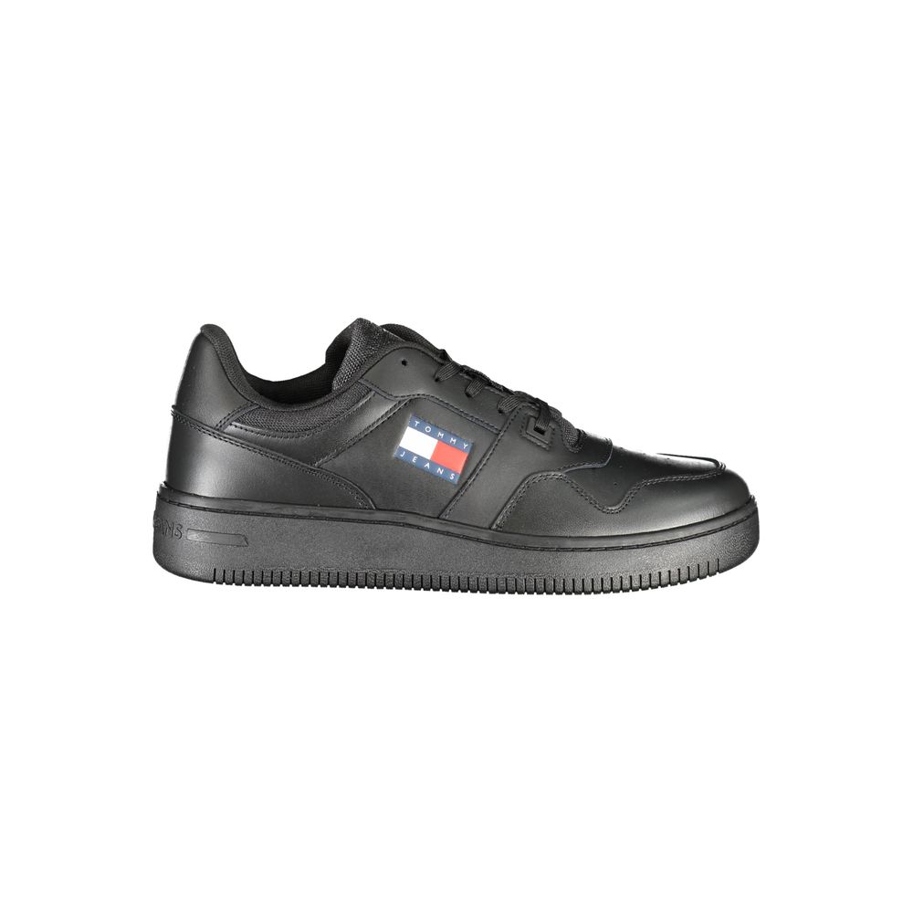 Tommy Hilfiger schwarzer Leder Herren Sneaker mit Schnürsenkeln und Logo