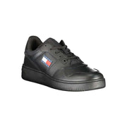 Tommy Hilfiger schwarzer Leder Herren Sneaker mit Schnürsenkeln und Logodruck