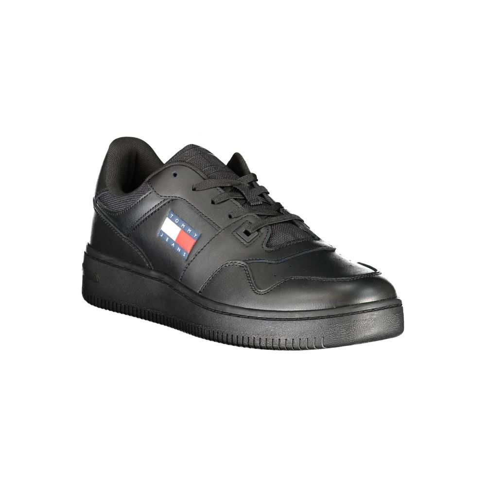 Tommy Hilfiger schwarzer Leder Herren Sneaker mit Schnürsenkeln und Logodruck