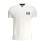 Cavalli Class weißes Baumwoll-Poloshirt mit kurzem Ärmel, Knöpfen und Logo-Druck