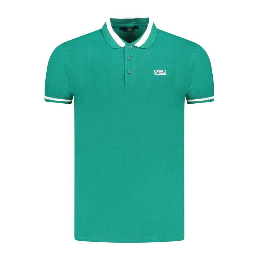 Cavalli Class grünes kurzärmliges Polohemd aus Baumwolle mit 3 Knöpfen und Logo-Stickerei
