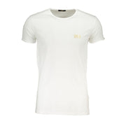 Cavalli Class Weißes Herren-T-Shirt aus Baumwolle mit Rundhalsausschnitt und Logo Druck