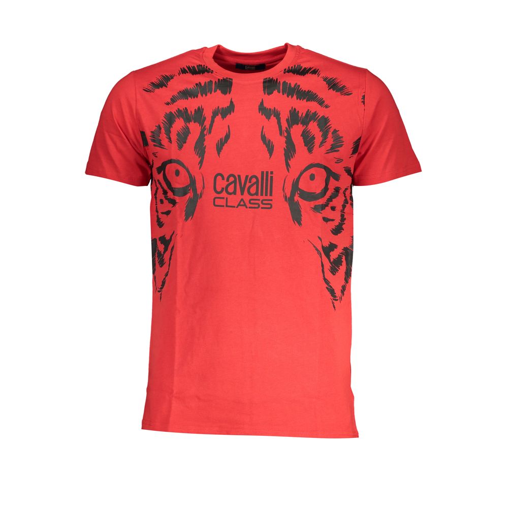 Cavalli Class Rosso Baumwoll-T-Shirt für Herren mit Rundhalsausschnitt und Logo Druck