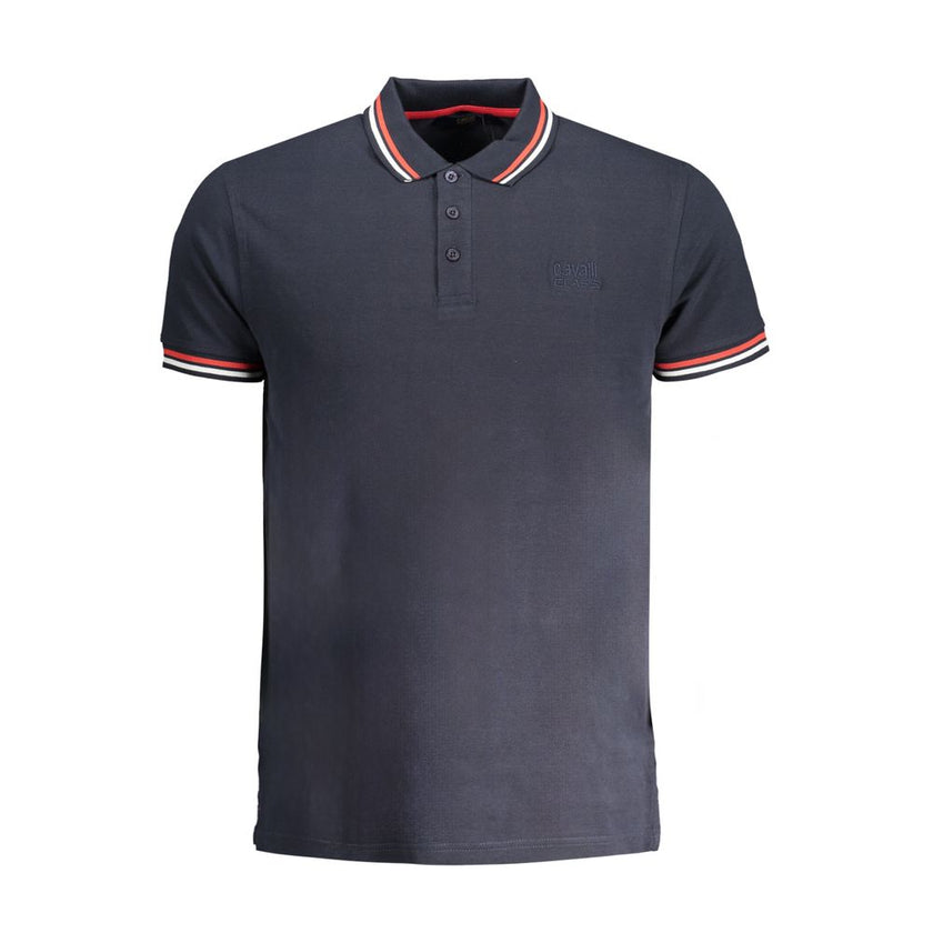 Cavalli Class Blaues Baumwoll-Poloshirt