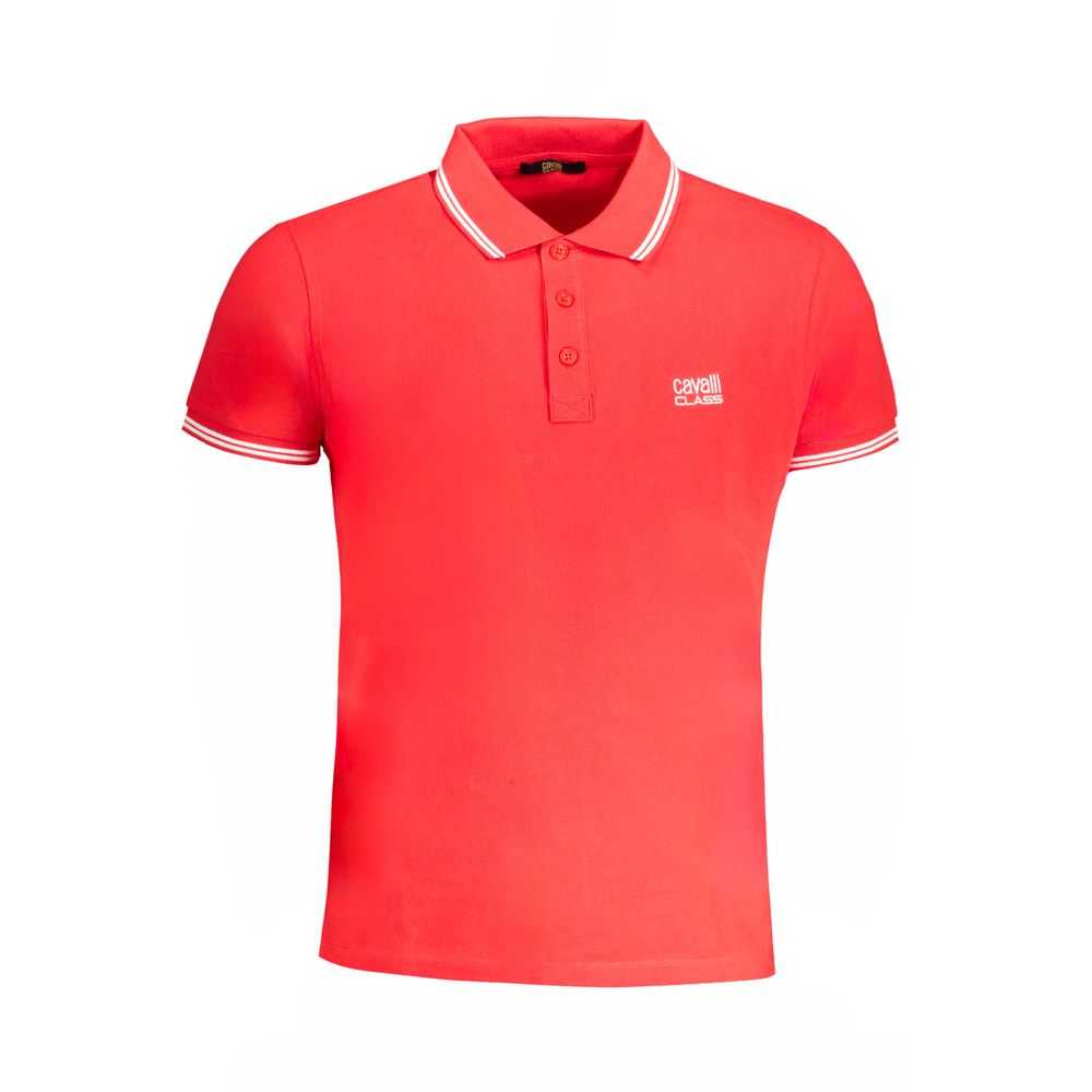 Cavalli Class rotes Herren-Poloshirt aus Baumwolle mit kurzen Ärmeln und Logostickerei