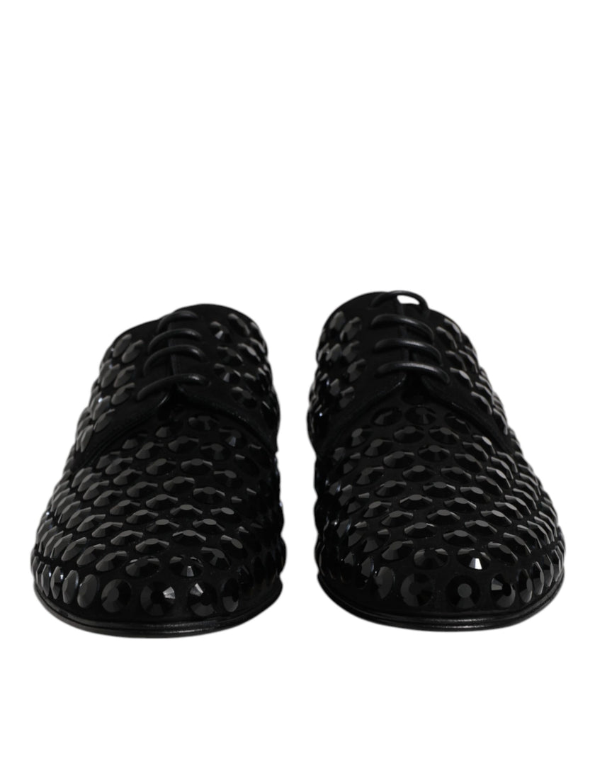 Dolce & Gabbana Schwarze Wildleder-Strass-Derby-Formelle Schuhe