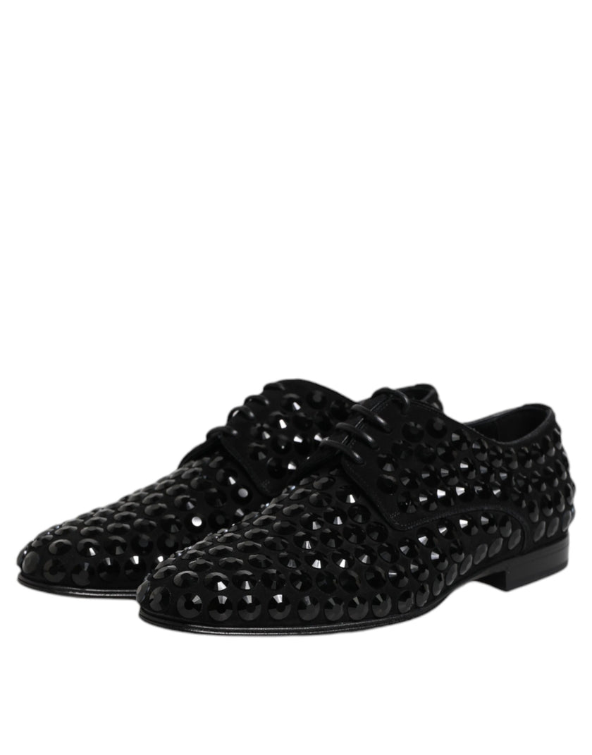 Dolce & Gabbana Schwarze Wildleder-Strass-Derby-Formelle Schuhe