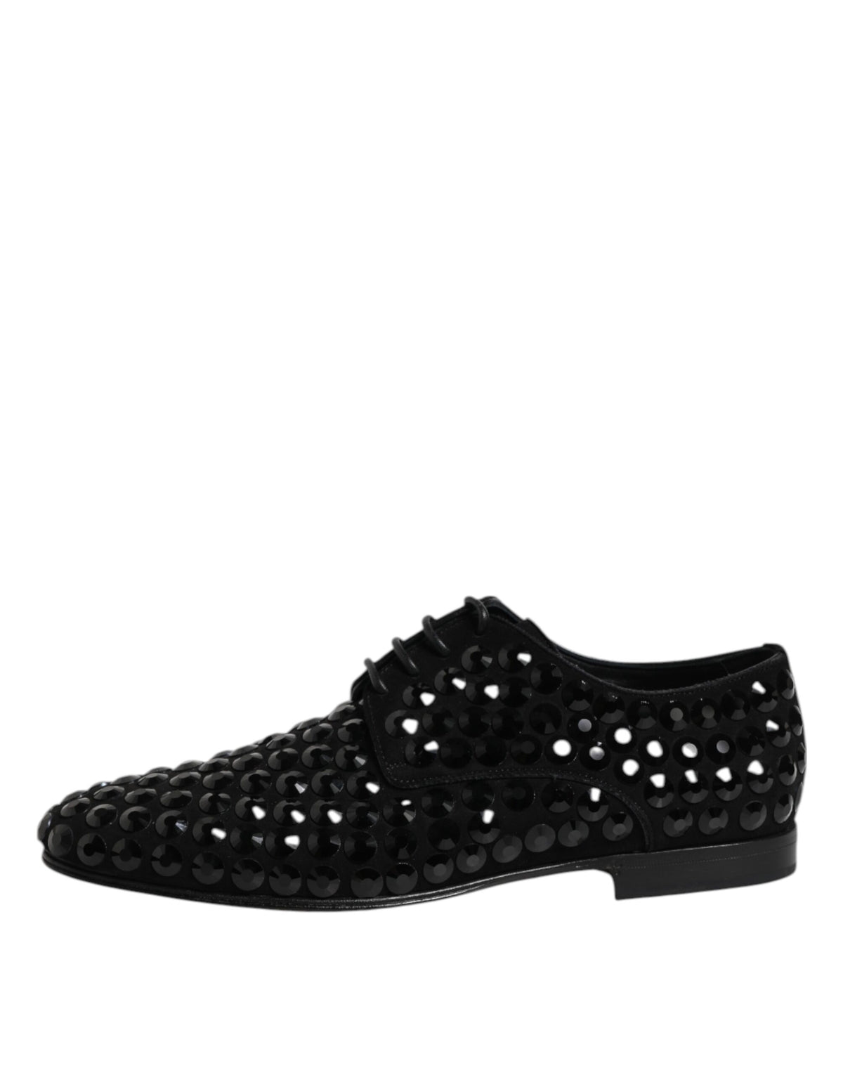 Dolce & Gabbana Black Suede Rhinestone Derby Formal Shoes