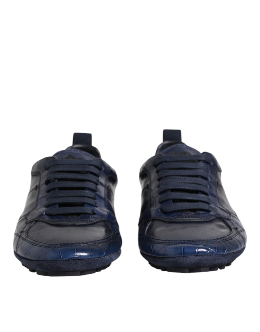 Dolce & Gabbana Dark Blue Leather Low Top Men's Trainers Shoes
