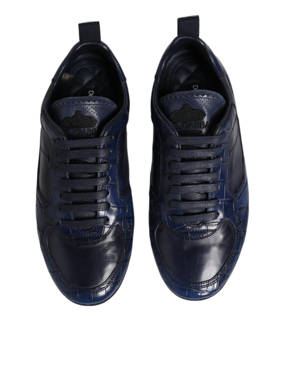 Dolce & Gabbana Dark Blue Leather Low Top Men's Trainers Shoes
