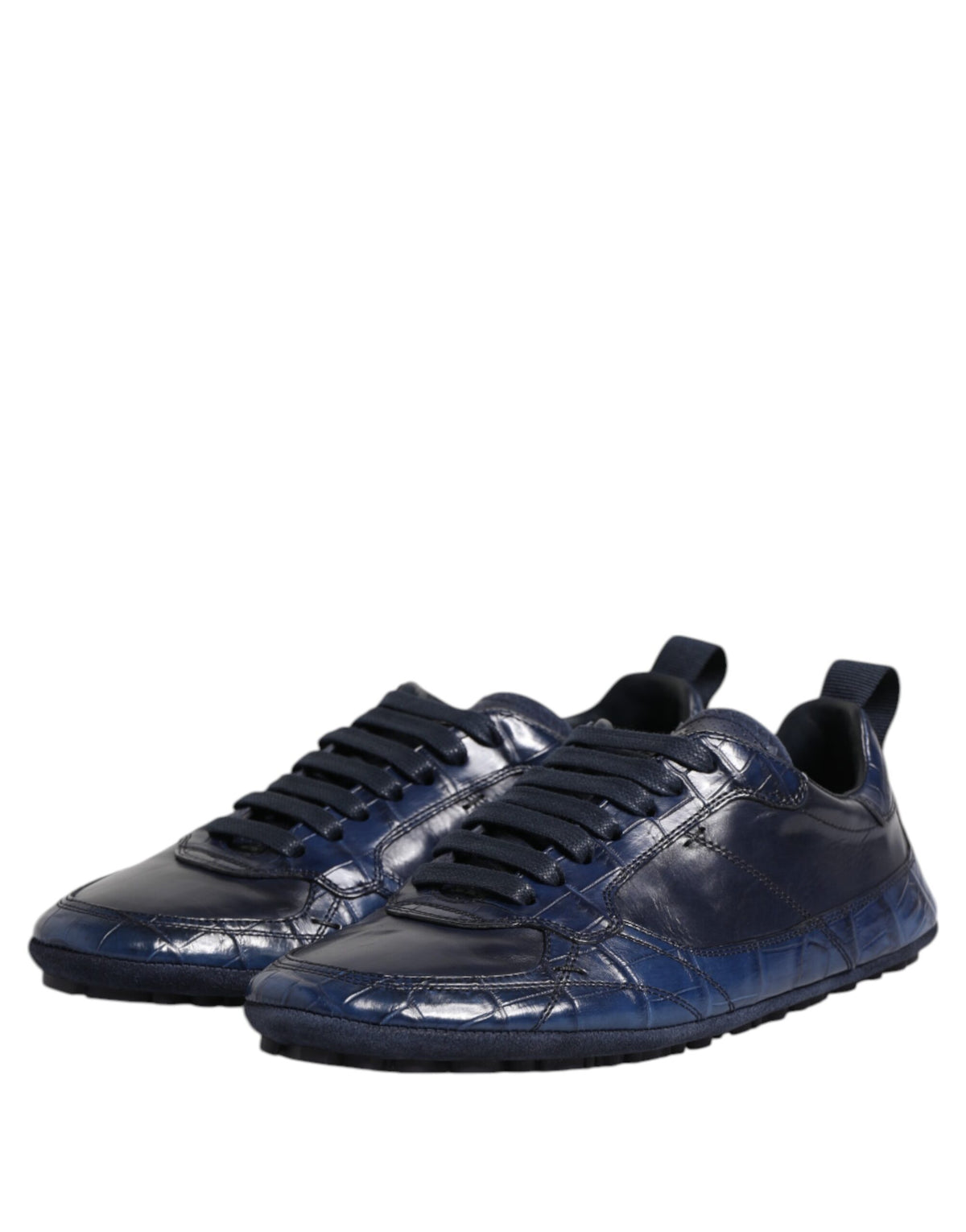 Dolce & Gabbana Dark Blue Leather Low Top Men's Trainers Shoes