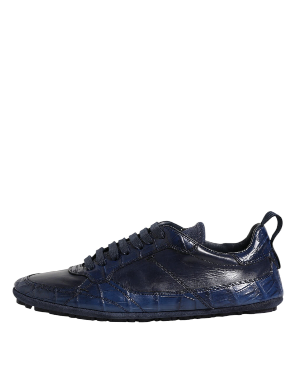 Dolce & Gabbana Dark Blue Leather Low Top Men's Trainers Shoes
