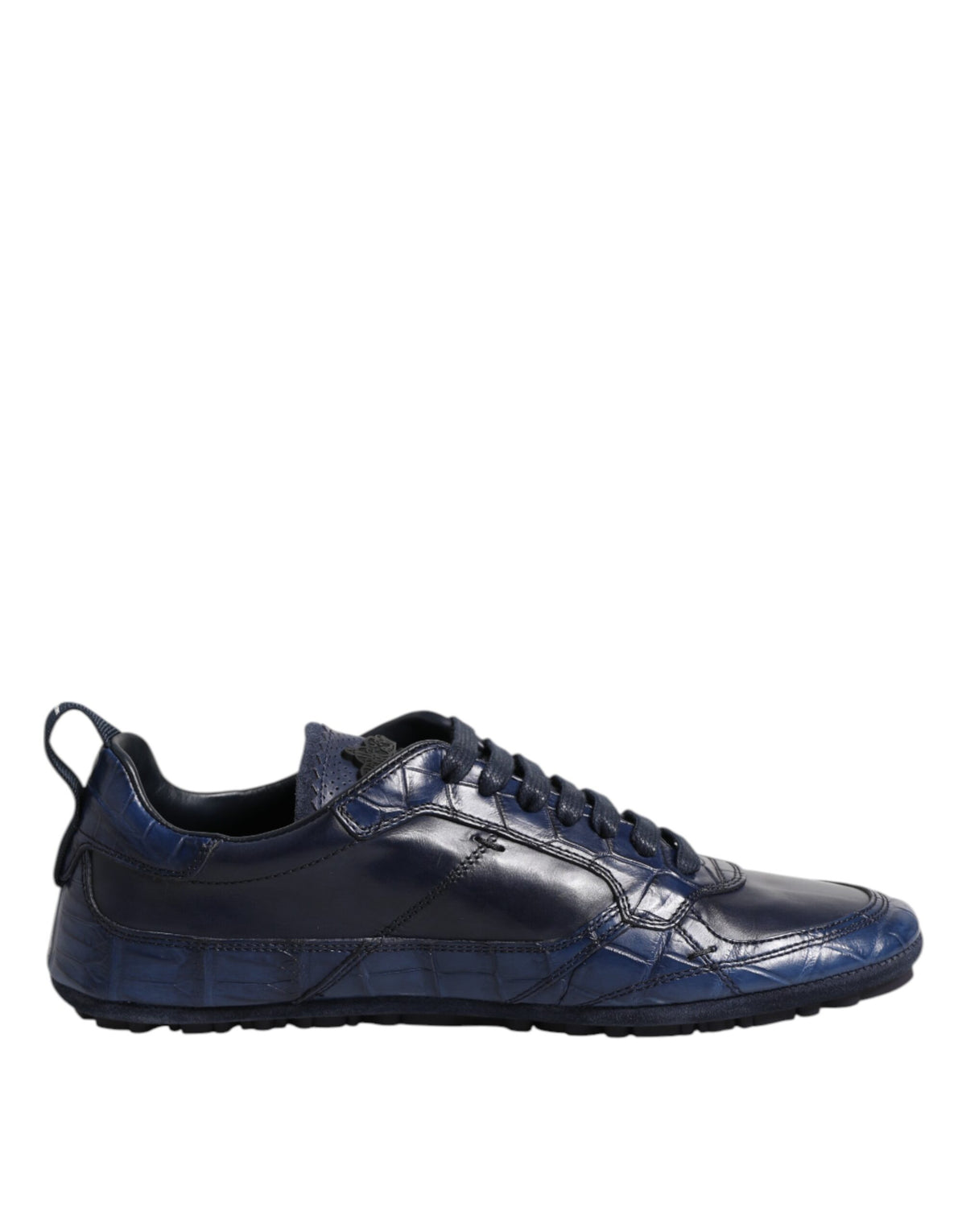 Dolce & Gabbana Dark Blue Leather Low Top Men's Trainers Shoes