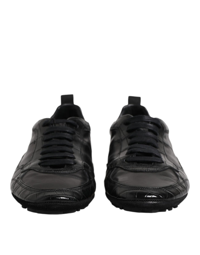 Dolce & Gabbana Schwarze Exotische Leder Low Top Sneakers Schuhe