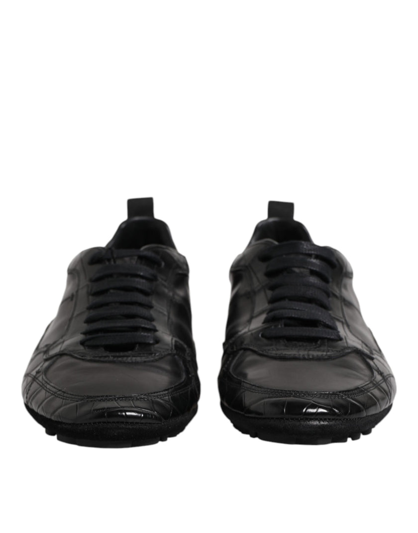 Dolce & Gabbana Schwarze Exotische Leder Low Top Sneakers Schuhe