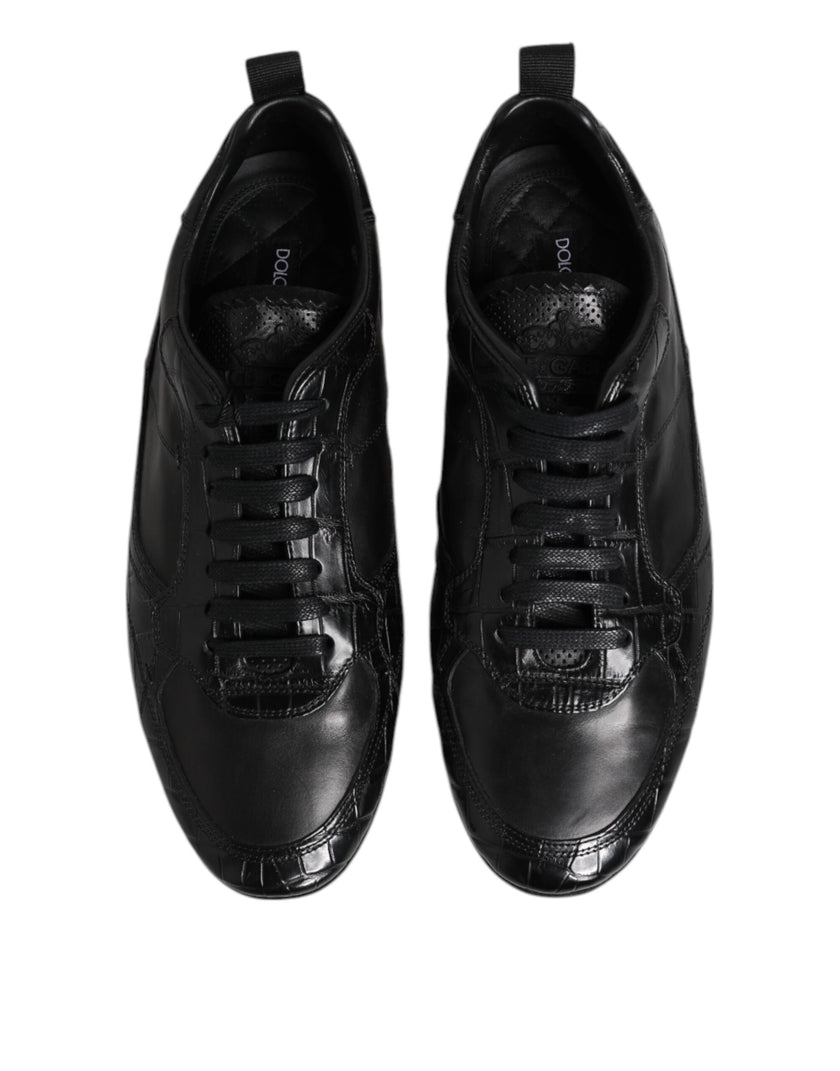 Dolce & Gabbana Schwarze Exotische Leder Low Top Sneakers Schuhe