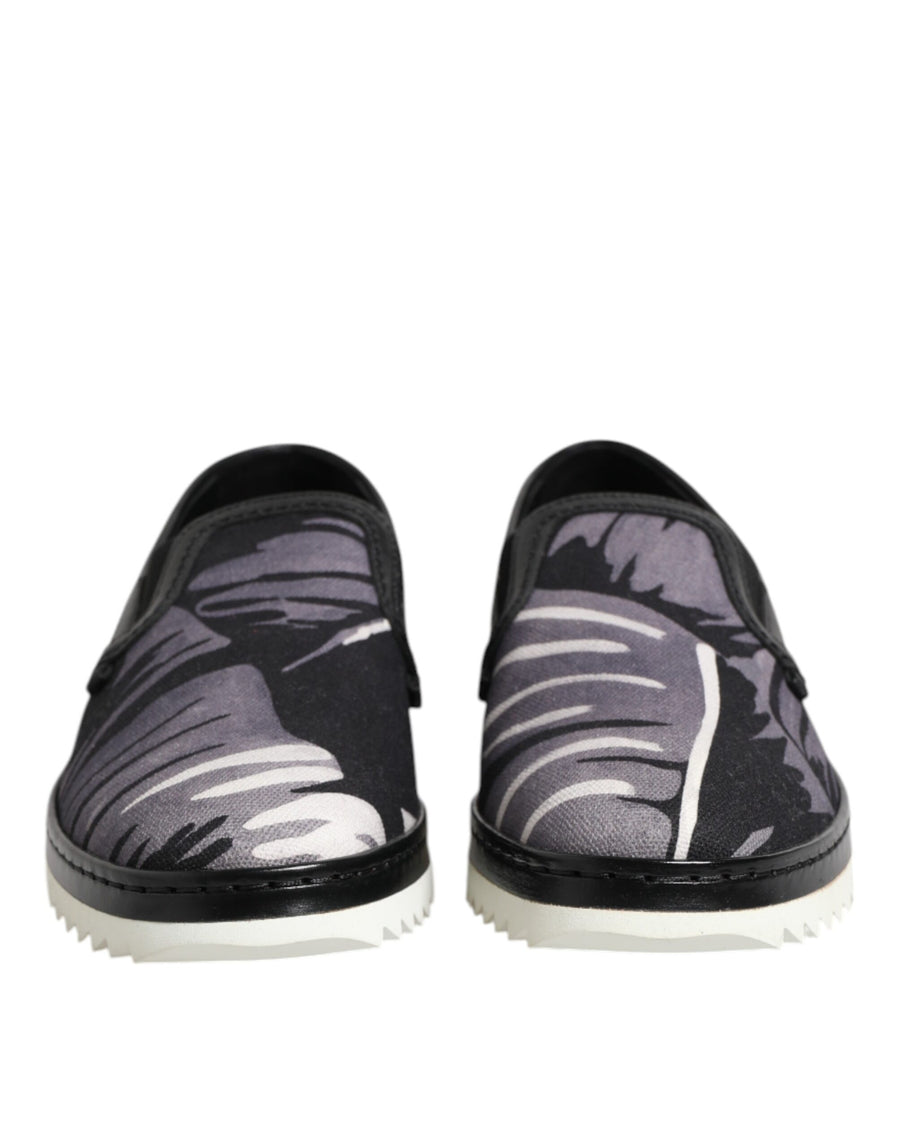 Dolce & Gabbana Black Tropical Slip-On Men's Sneakers Shoes
