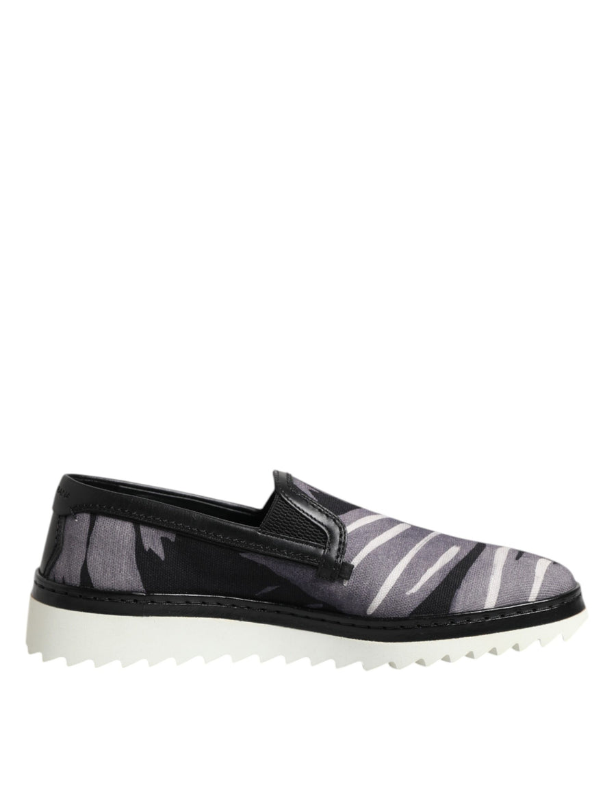 Dolce & Gabbana Black Tropical Slip-On Men's Sneakers Shoes
