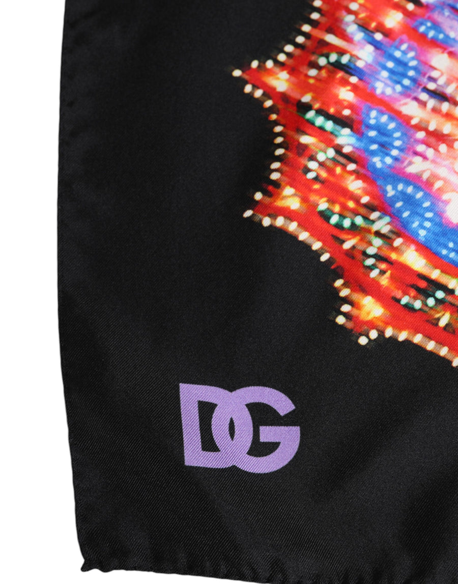 Dolce & Gabbana Schwarzer Multicolor Print Quadratischer Foulard-Schal