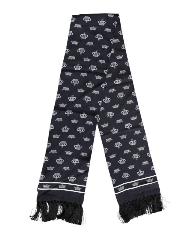 Dolce & Gabbana Schwarzer Seiden-Foulard mit Kronen-Print und Fransen für Herren