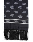 Dolce & Gabbana Schwarzer Seiden-Foulard mit Kronen-Print und Fransen für Herren