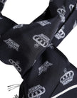 Dolce & Gabbana Schwarzer Seiden-Foulard mit Kronen-Print und Fransen für Herren