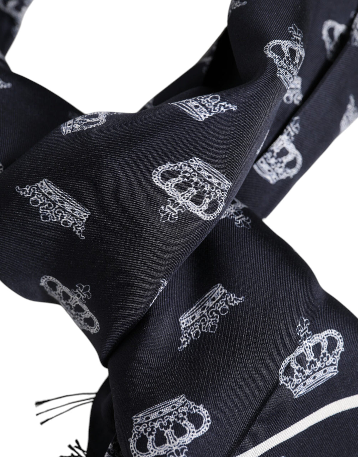 Dolce & Gabbana Black Silk Crown Fringe Men's Foulard Scarf