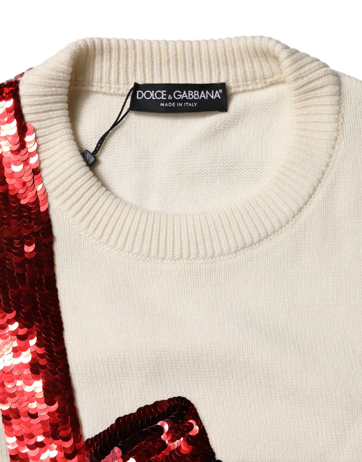 Dolce & Gabbana White Sequin Embellished Crewneck Sweater