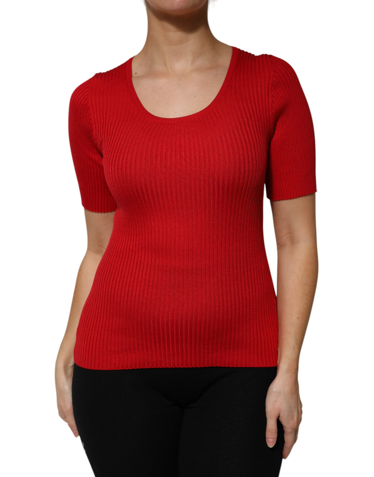Dolce & Gabbana Red Round Neck Short Sleeve Sweater Top