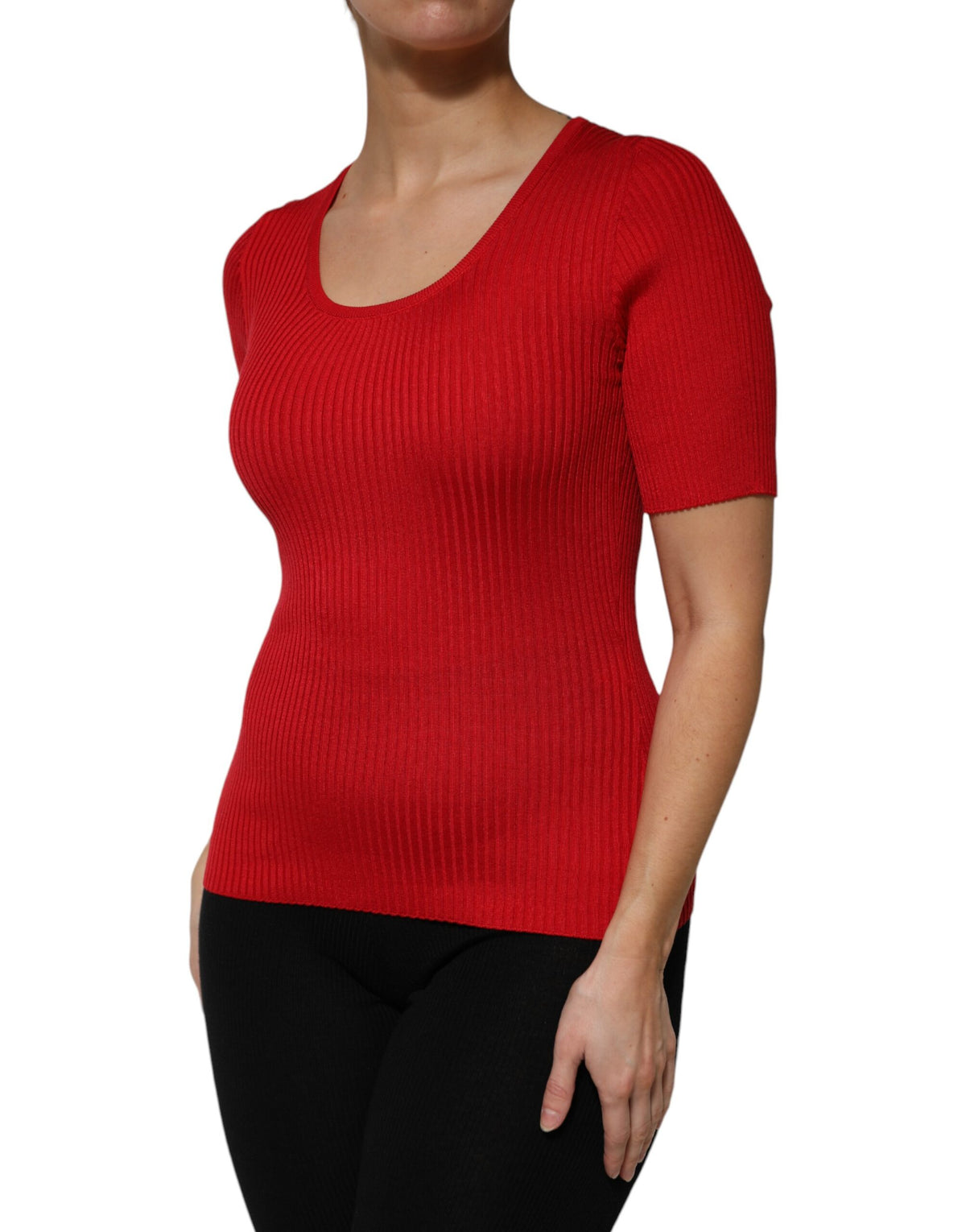 Dolce & Gabbana Red Round Neck Short Sleeve Sweater Top