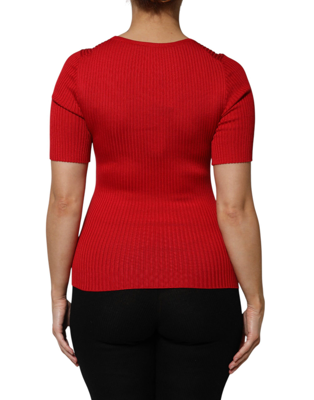 Dolce & Gabbana Red Round Neck Short Sleeve Sweater Top